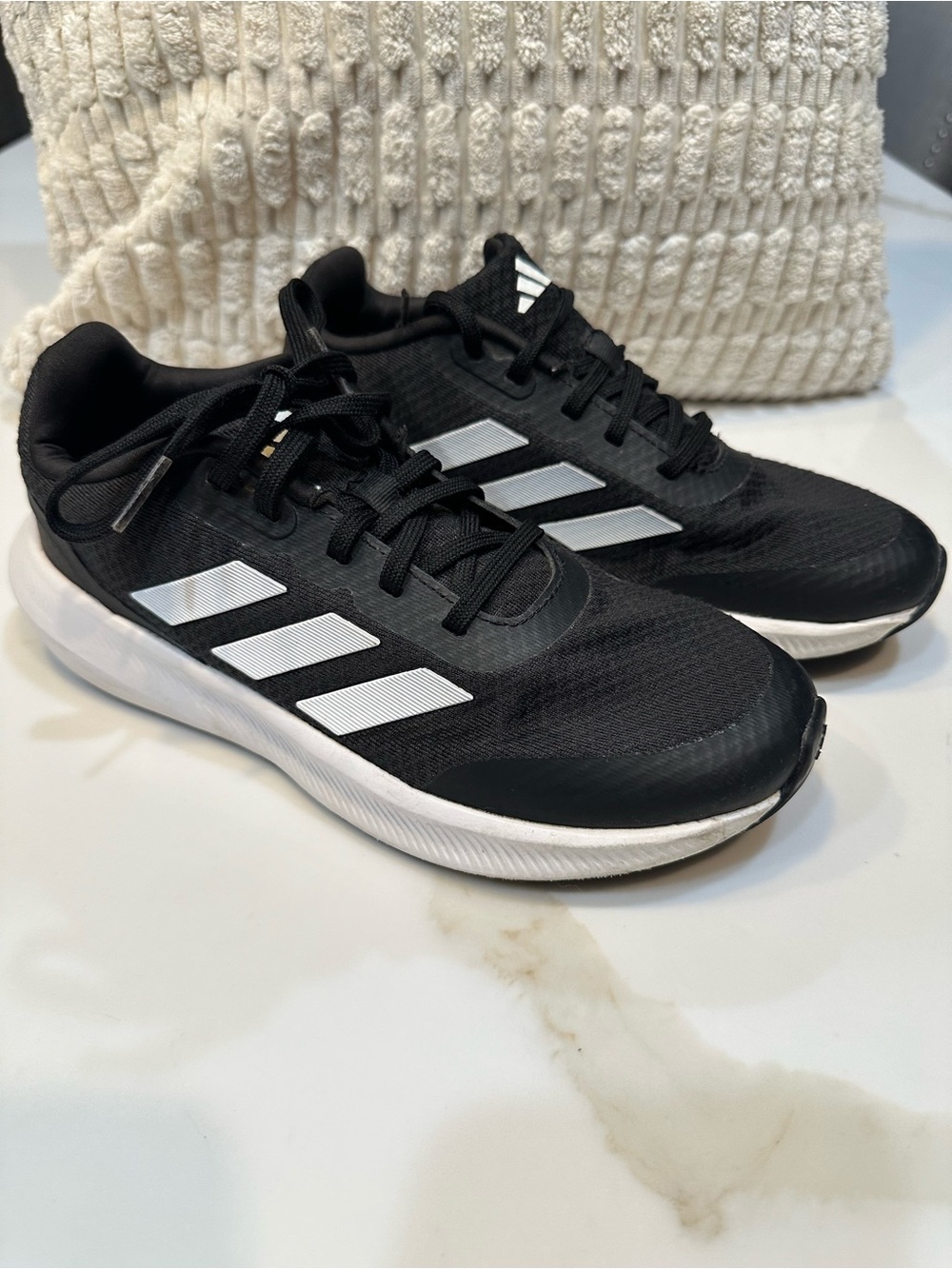 adidas Kids Black and White Runfalcon Running Shoes - Kids Size 4